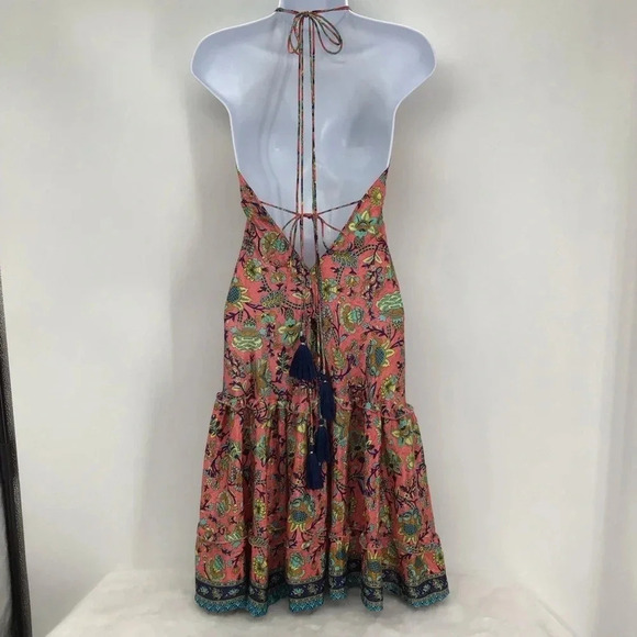 Zury Women’s Silk Blend Halter Summer Boho Tiered Ruffle Dress Size Free Size - Picture 2 of 8